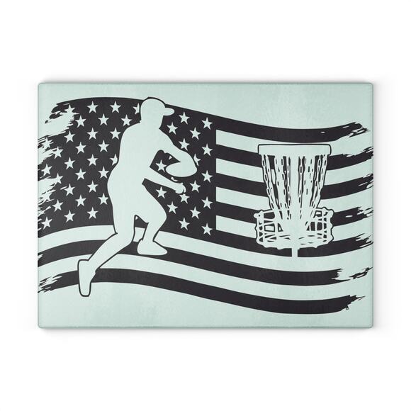 Patriotic Disc Golf Glass Cutting Board Discgolf Discgolfer Gift - Picture 1 of 10